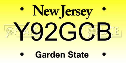 Y92GCB New Jersey License Plate