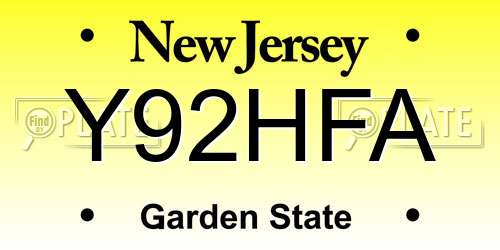 Y92HFA New Jersey License Plate