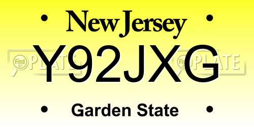 Y92JXG New Jersey License Plate
