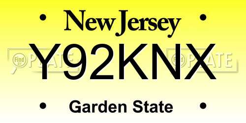 Y92KNX New Jersey License Plate