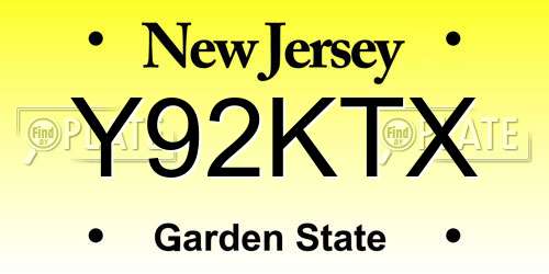 Y92KTX New Jersey License Plate