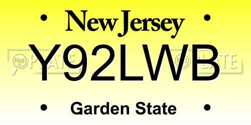 Y92LWB New Jersey License Plate