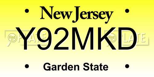 Y92MKD New Jersey License Plate