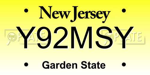 Y92MSY New Jersey License Plate