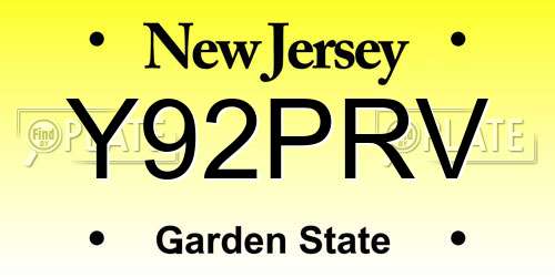Y92PRV New Jersey License Plate