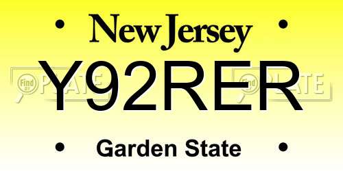 Y92RER New Jersey License Plate