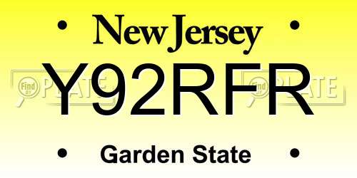 Y92RFR New Jersey License Plate