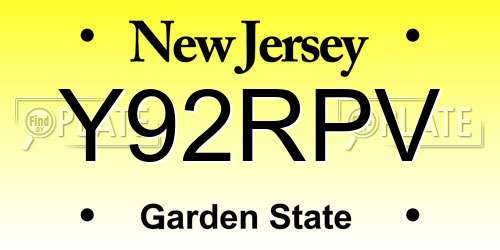 Y92RPV New Jersey License Plate