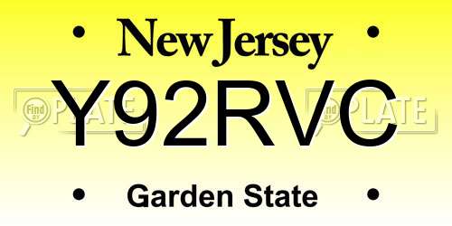 Y92RVC New Jersey License Plate