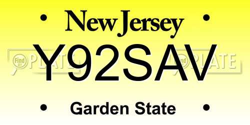 Y92SAV New Jersey License Plate