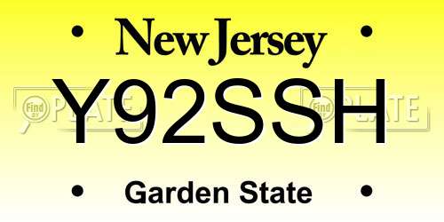 Y92SSH New Jersey License Plate