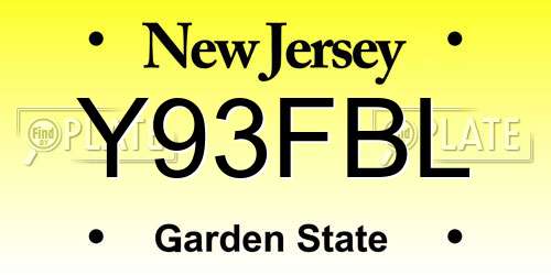 Y93FBL New Jersey License Plate
