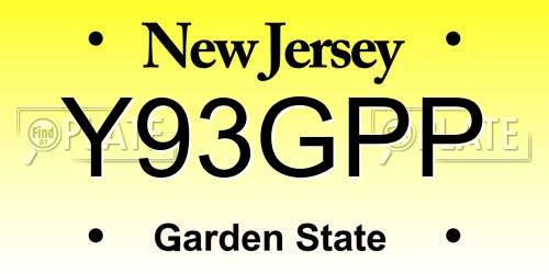Y93GPP New Jersey License Plate
