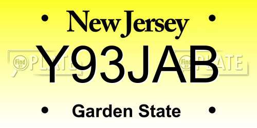 Y93JAB New Jersey License Plate