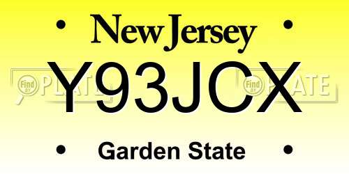 Y93JCX New Jersey License Plate
