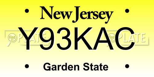 Y93KAC New Jersey License Plate
