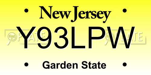 Y93LPW New Jersey License Plate