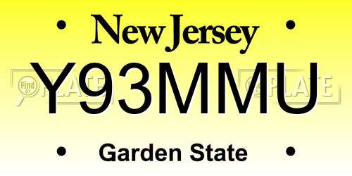 Y93MMU New Jersey License Plate