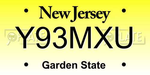 Y93MXU New Jersey License Plate