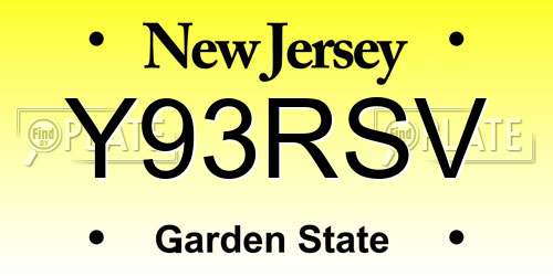 Y93RSV New Jersey License Plate