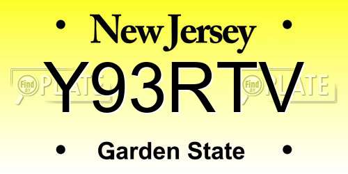 Y93RTV New Jersey License Plate