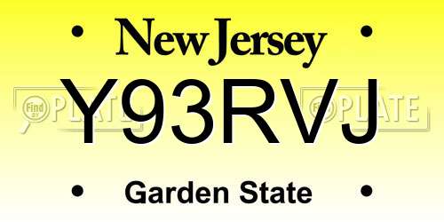 Y93RVJ New Jersey License Plate