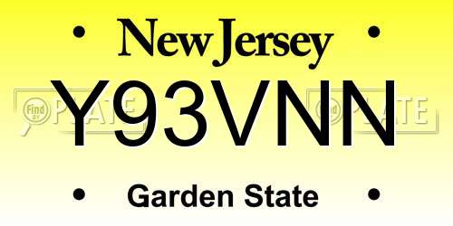 Y93VNN New Jersey License Plate