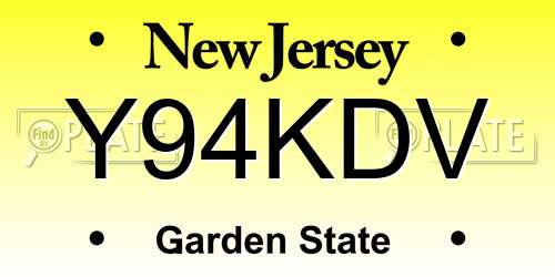 Y94KDV New Jersey License Plate