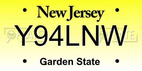 Y94LNW New Jersey License Plate