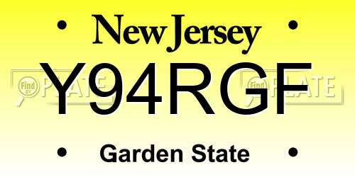 Y94RGF New Jersey License Plate