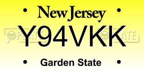 Y94VKK New Jersey License Plate