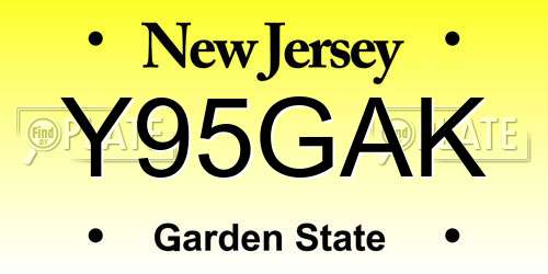 Y95GAK New Jersey License Plate