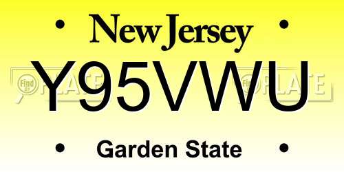 Y95VWU New Jersey License Plate