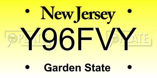 Y96FVY New Jersey License Plate