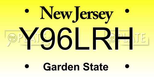 Y96LRH New Jersey License Plate