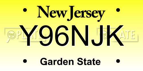 Y96NJK New Jersey License Plate