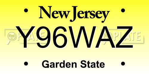 Y96WAZ New Jersey License Plate
