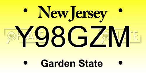 Y98GZM New Jersey License Plate
