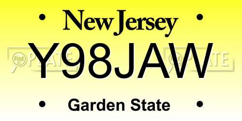 Y98JAW New Jersey License Plate