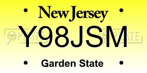 Y98JSM New Jersey License Plate