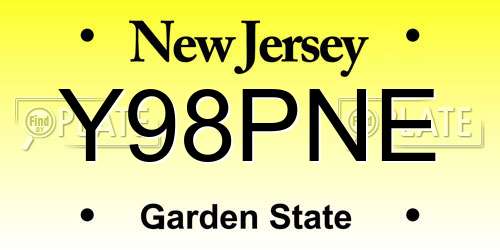 Y98PNE New Jersey License Plate