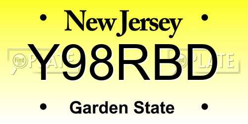 Y98RBD New Jersey License Plate
