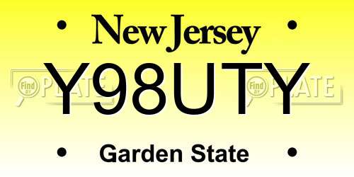 Y98UTY New Jersey License Plate
