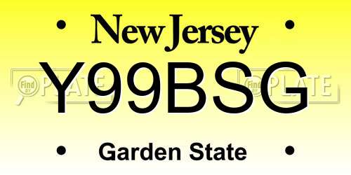 Y99BSG New Jersey License Plate