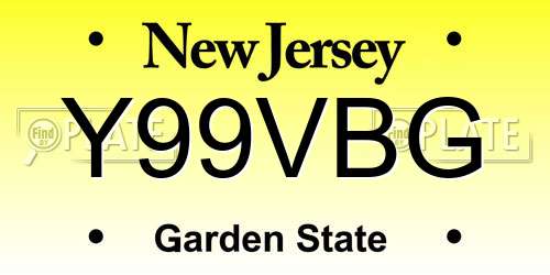 Y99VBG New Jersey License Plate