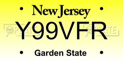 Y99VFR New Jersey License Plate