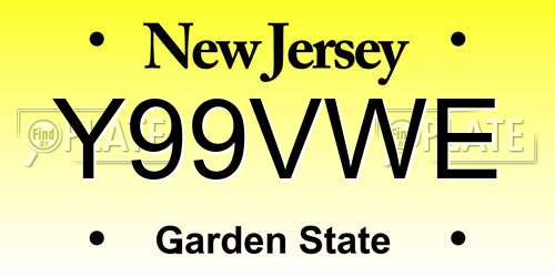 Y99VWE New Jersey License Plate