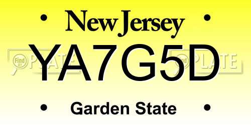 YA7G5D New Jersey License Plate