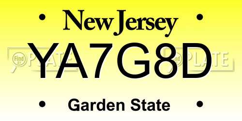 YA7G8D New Jersey License Plate