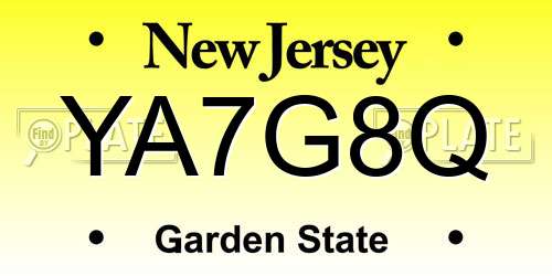 YA7G8Q New Jersey License Plate
